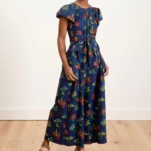 EUC Ulla Johnson Coralie Wide Leg Jumpsuit Navy Floral XS - Small Retail $345.00